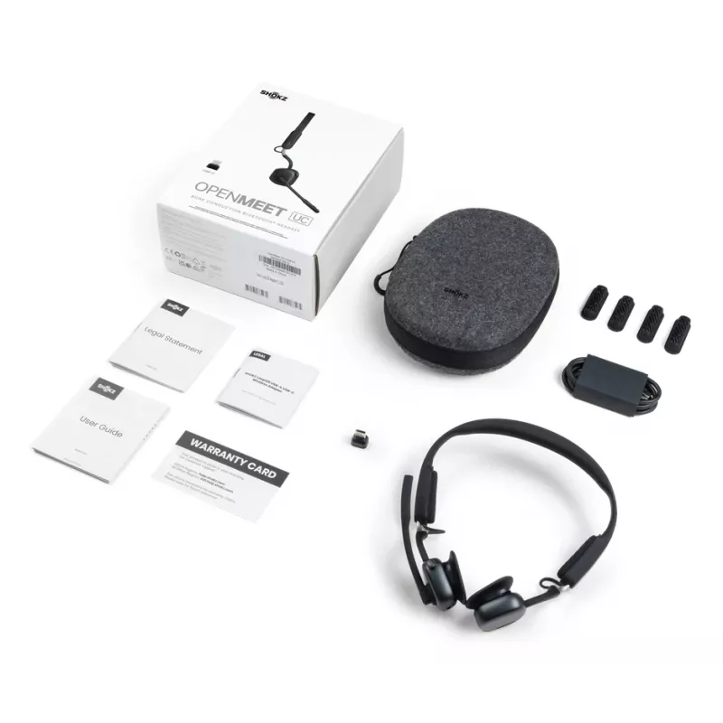 SHOKZ OpenMeet UC headset de videoconferência sem fios Bluetooth de condução óssea com adaptador USB-C