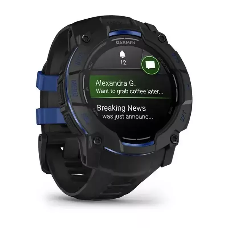 Garmin Instinct 3 AMOLED smartwatch, 50 mm, Black/Bolt Blue, bracelete de silicone (010-03020-03)