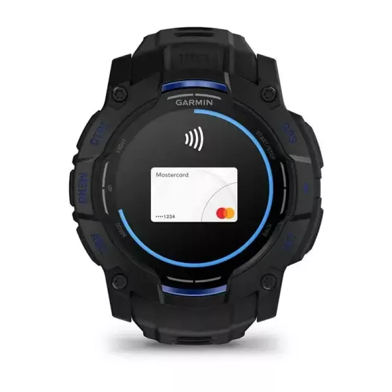 Garmin Instinct 3 AMOLED smartwatch, 50 mm, Black/Bolt Blue, bracelete de silicone (010-03020-03)