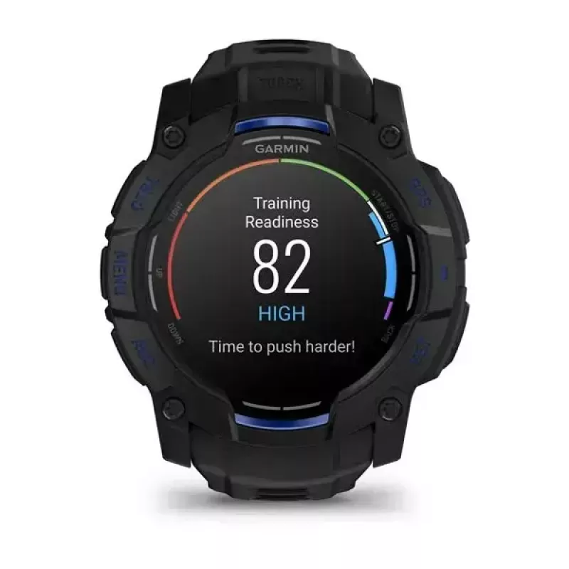 Garmin Instinct 3 AMOLED smartwatch, 50 mm, Black/Bolt Blue, bracelete de silicone (010-03020-03)