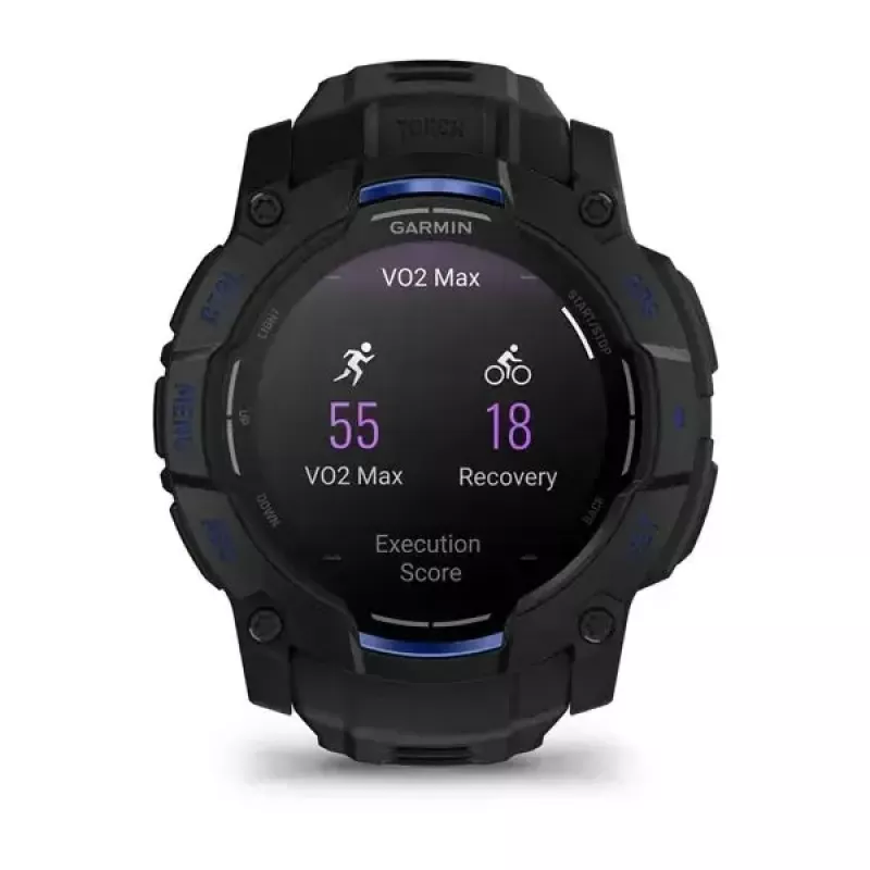 Garmin Instinct 3 AMOLED smartwatch, 50 mm, Black/Bolt Blue, bracelete de silicone (010-03020-03)