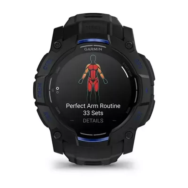 Garmin Instinct 3 AMOLED smartwatch, 50 mm, Black/Bolt Blue, bracelete de silicone (010-03020-03)