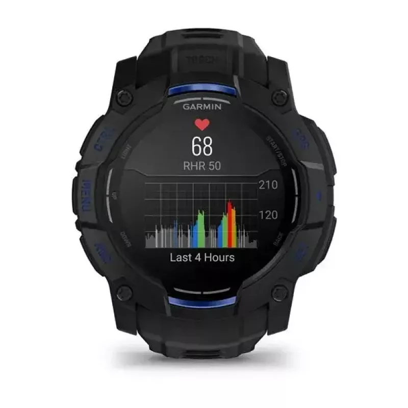 Garmin Instinct 3 AMOLED smartwatch, 50 mm, Black/Bolt Blue, bracelete de silicone (010-03020-03)