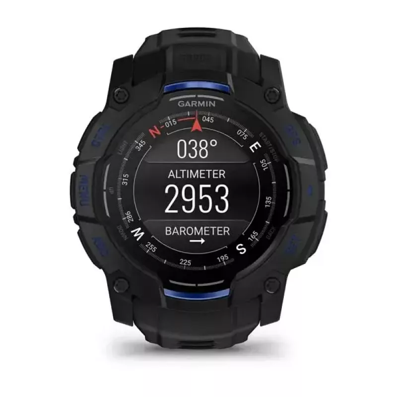 Garmin Instinct 3 AMOLED smartwatch, 50 mm, Black/Bolt Blue, bracelete de silicone (010-03020-03)