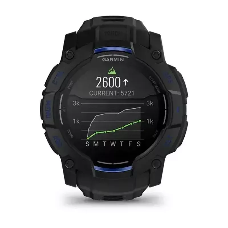 Garmin Instinct 3 AMOLED smartwatch, 50 mm, Black/Bolt Blue, bracelete de silicone (010-03020-03)