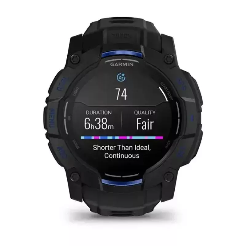 Garmin Instinct 3 AMOLED smartwatch, 50 mm, Black/Bolt Blue, bracelete de silicone (010-03020-03)