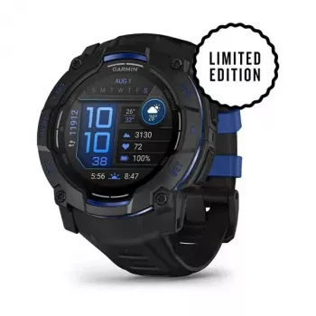Garmin Instinct 3 AMOLED smartwatch, 50 mm, Black/Bolt Blue, bracelete de silicone (010-03020-03)