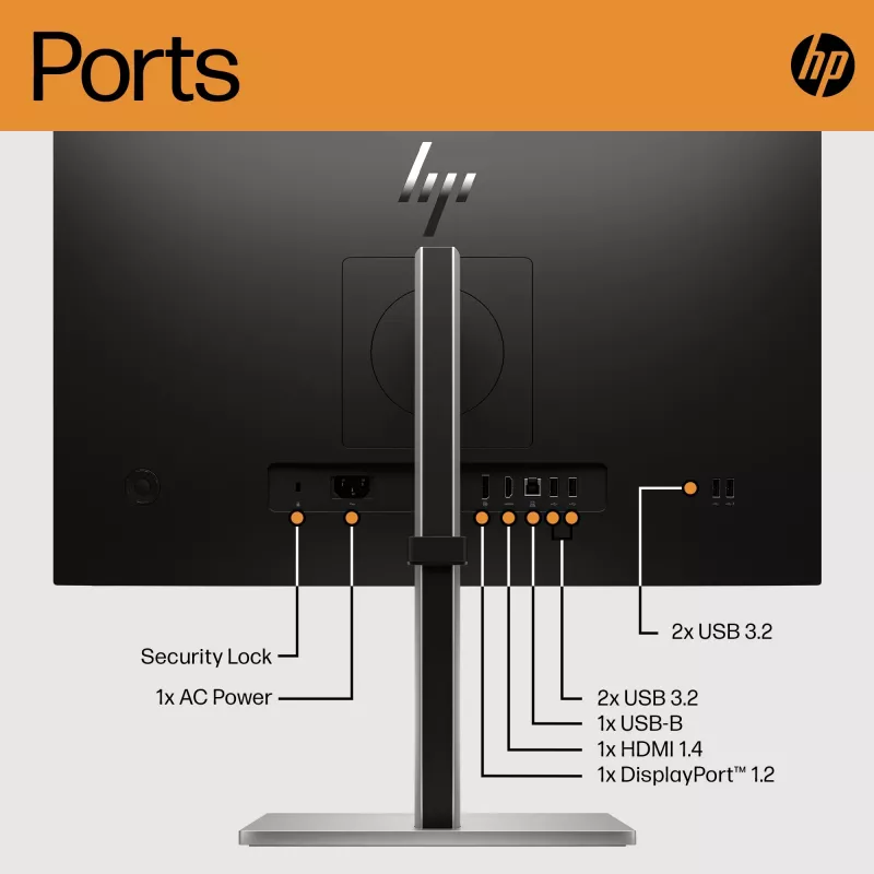Monitor HP E24 G5 FHD sem PVC, 60,5 cm (23,8 polegadas), 1920 x 1080 píxeis, Full HD, LCD, 5 ms, preto, prateado