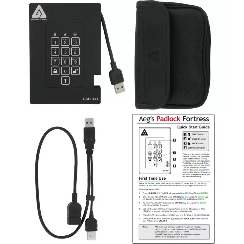 Unidade SSD Apricorn 256 GB USB 3.2 Gen 1 preto A25-3PL256-S256F