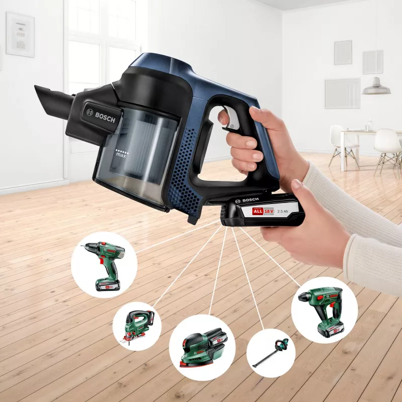 Aspirador vertical Bosch Serie 6 BBS611PCK 2 em 1 com bateria, filtro de higiene, sem saco, azul, 2,5 Ah