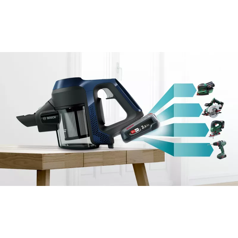 Aspirador vertical Bosch Serie 6 BBS611PCK 2 em 1 com bateria, filtro de higiene, sem saco, azul, 2,5 Ah