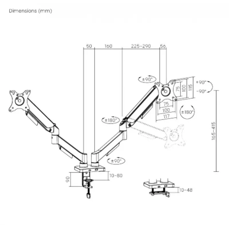 Suporte de monitor com mola a gás eSTUFF GLB227012, altura ajustável, compatível com VESA