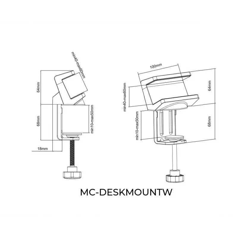 MicroConnect MC-DESKMOUNTW fixação de mesa para réguas de tomadas