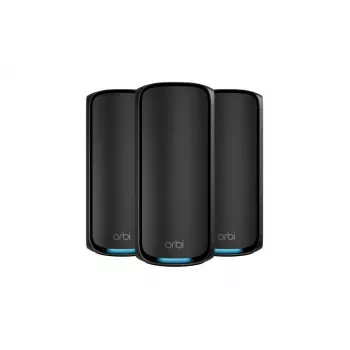 NETGEAR Orbi 970 Series Quad-Band WiFi 7, 3-Pack Quad-band (2.4 GHz / 5 GHz-1 / 5 GHz-2 / 6 GHz) Wi-Fi 6 (802.11ax) preto interno