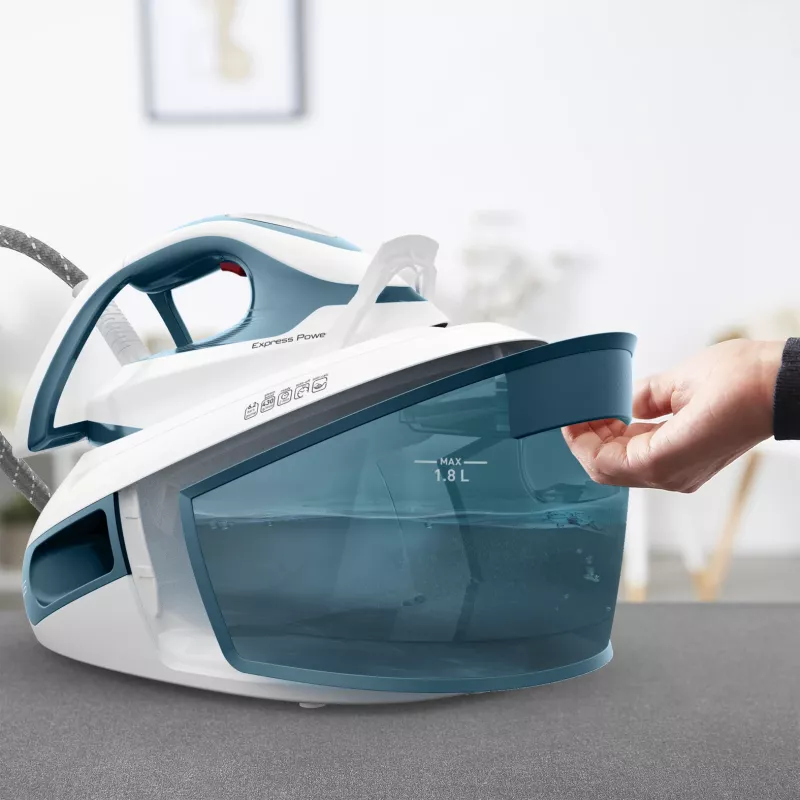 Ferro de engomar Tefal Express Power SV8111 1,8 l base Durilium AirGlide Autoclean azul, branco