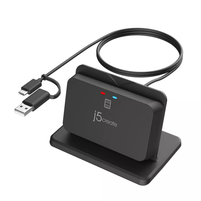 j5create JUR261 USB™ suporte para leitor de cartões inteligentes / CAC, USB Type-A/USB Type-C, preto, 95 g