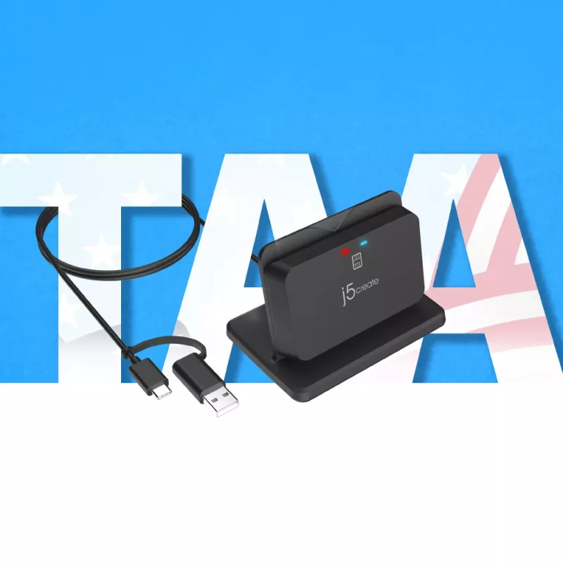 j5create JUR261 USB™ suporte para leitor de cartões inteligentes / CAC, USB Type-A/USB Type-C, preto, 95 g
