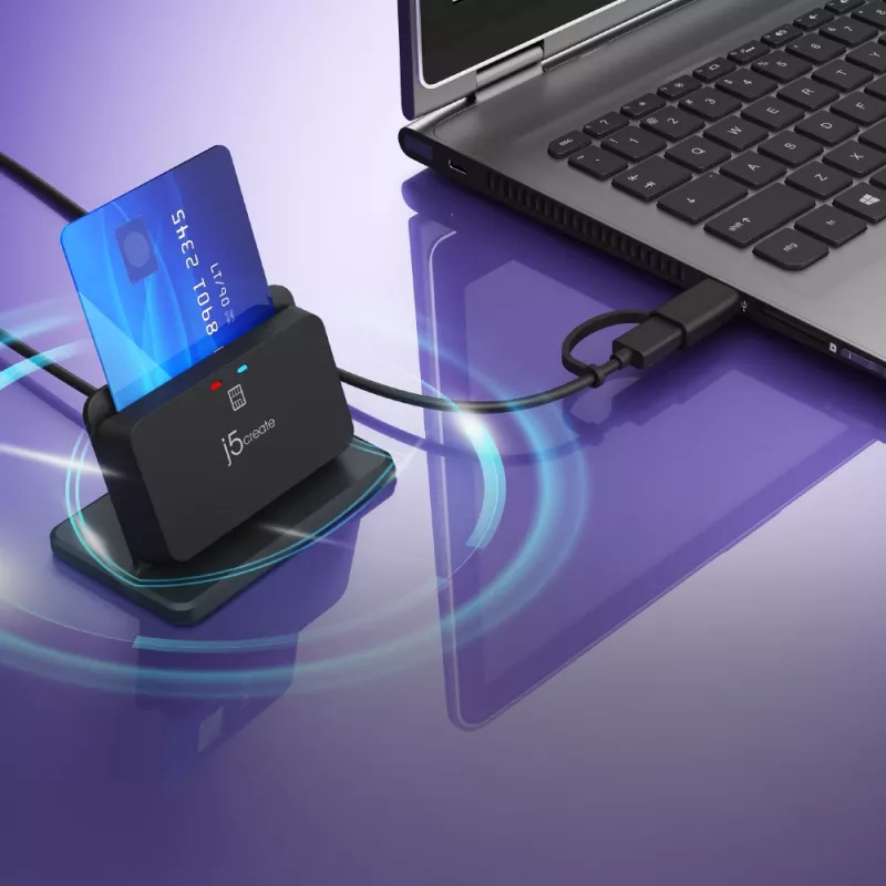j5create JUR261 USB™ suporte para leitor de cartões inteligentes / CAC, USB Type-A/USB Type-C, preto, 95 g