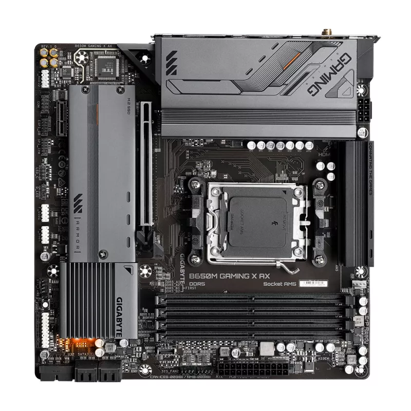 Placa-mãe GIGABYTE B650M GAMING X AX — AMD B650, Socket AM5, Micro ATX, DDR5, 4 DIMM, 2x M.2, Wi‑Fi 6E, 2.5GbE