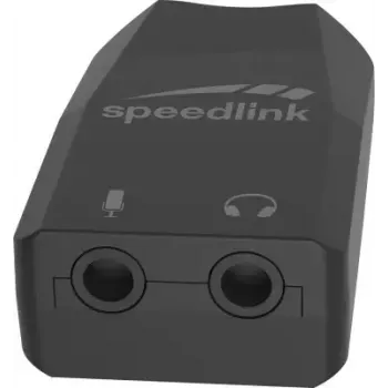 Adaptador de áudio externo USB Speedlink VIGO USB — interface USB, entrada de auscultadores 3,5 mm, preto, 8 g