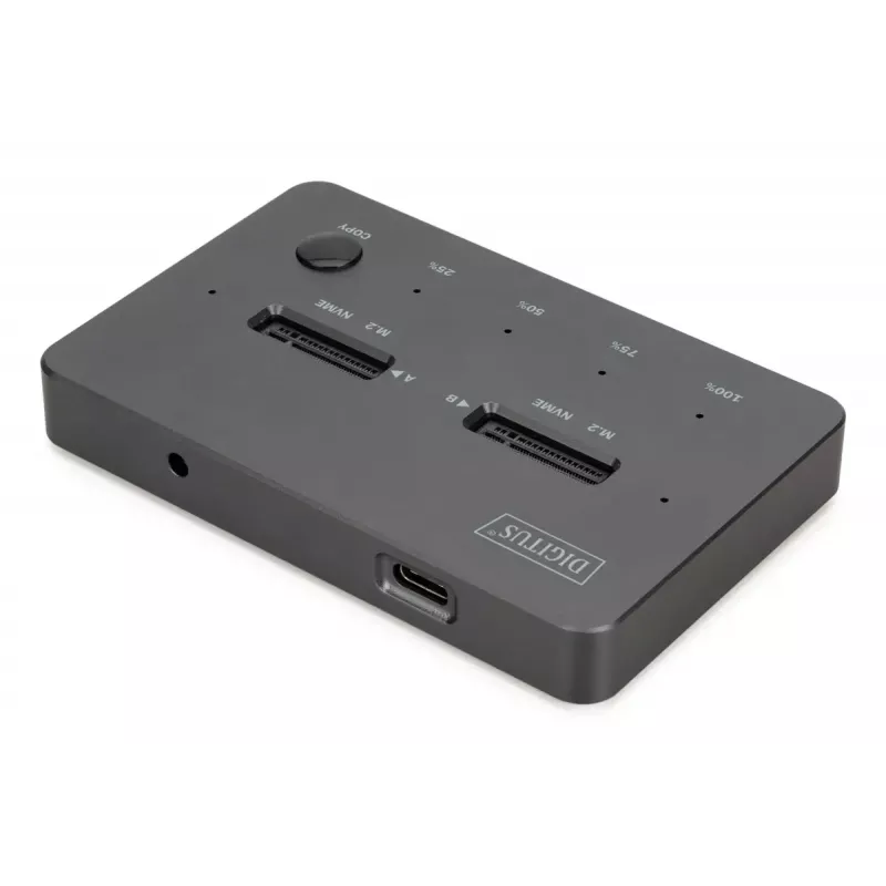 Estação de clonagem externa NVMe M.2 SSD DIGITUS DA-71545-1, USB 3.2 Gen 2 Type-C, suporta 2 unidades M.2, preto