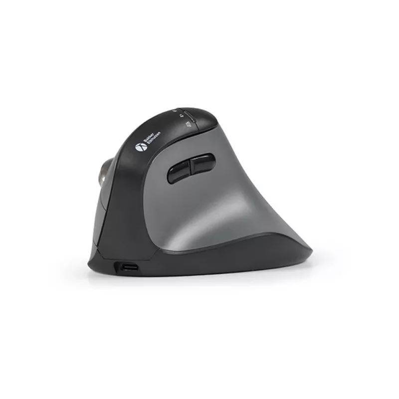 Rato BakkerElkhuizen FastForward Pro, destro, design vertical, ótico, RF Wireless + Bluetooth + USB Type-C, 5000 DPI, preto, cinzento