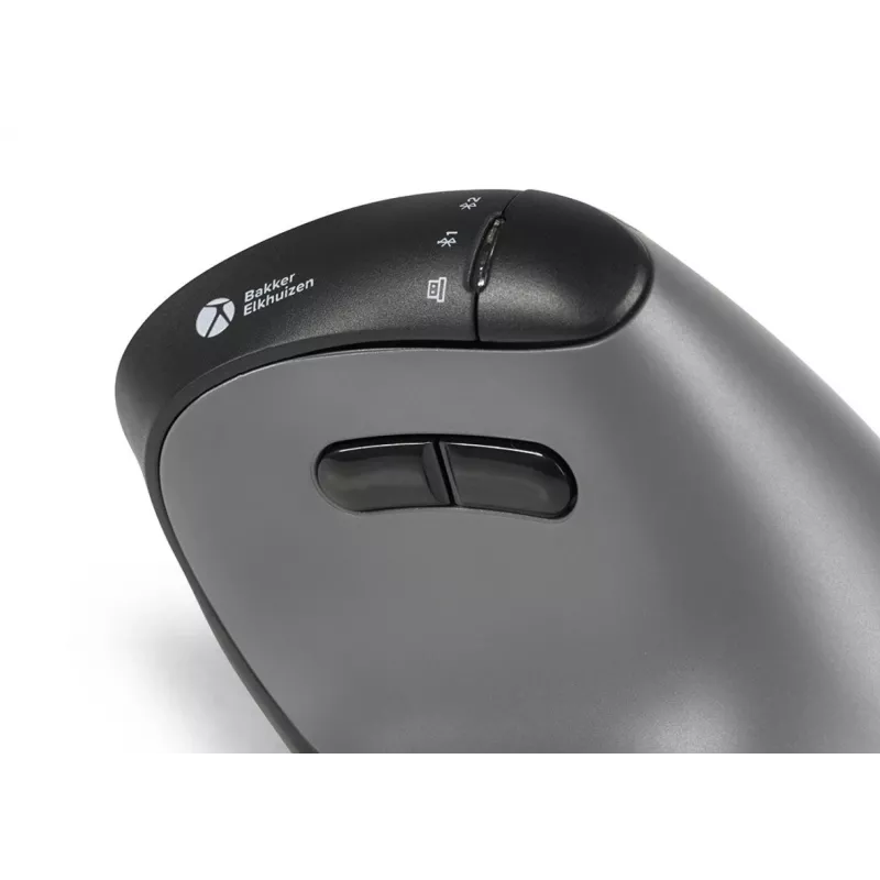 Rato BakkerElkhuizen FastForward Pro, destro, design vertical, ótico, RF Wireless + Bluetooth + USB Type-C, 5000 DPI, preto, cinzento