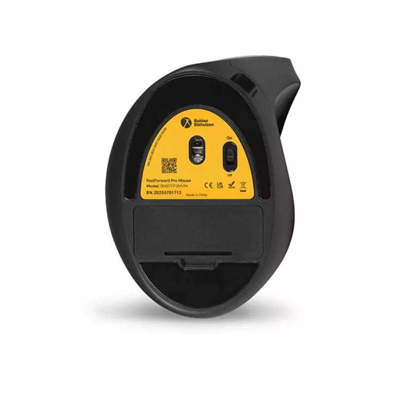 Rato BakkerElkhuizen FastForward Pro, destro, design vertical, ótico, RF Wireless + Bluetooth + USB Type-C, 5000 DPI, preto, cinzento