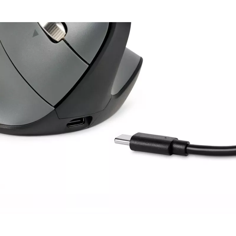Rato BakkerElkhuizen FastForward Pro, destro, design vertical, ótico, RF Wireless + Bluetooth + USB Type-C, 5000 DPI, preto, cinzento