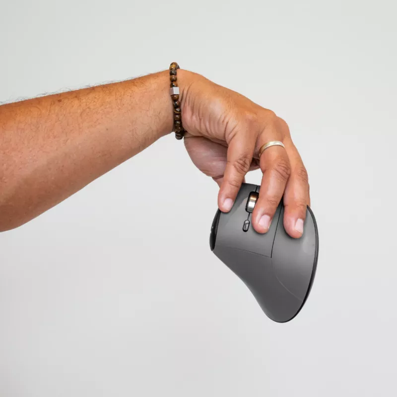 Rato BakkerElkhuizen FastForward Pro, destro, design vertical, ótico, RF Wireless + Bluetooth + USB Type-C, 5000 DPI, preto, cinzento