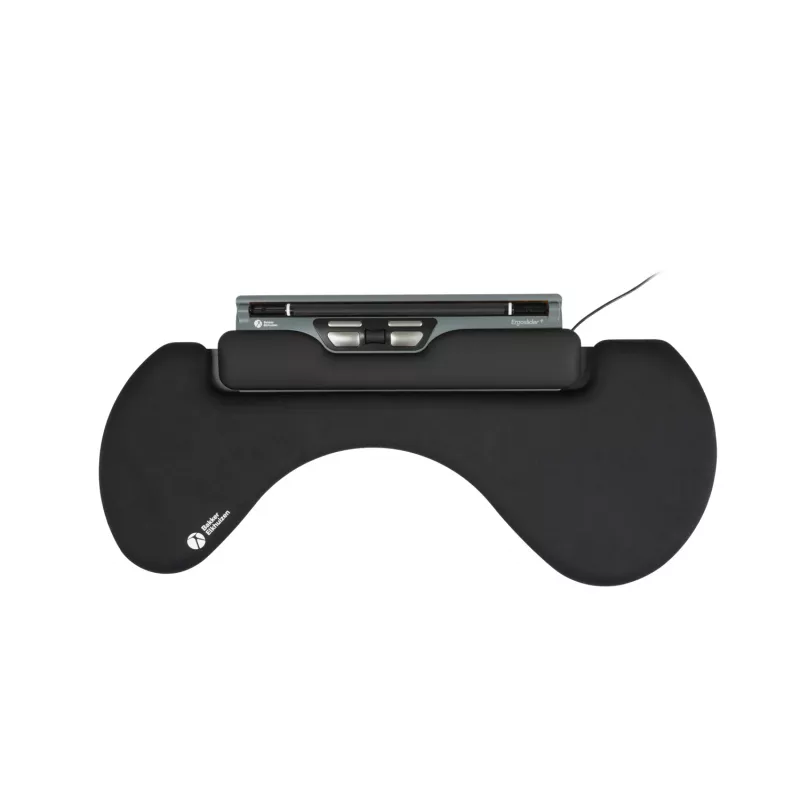 Apoio de antebraço BakkerElkhuizen ErgoSlider+ assimétrico, preto, cinzento-escuro, amarelo, aglomerado de partículas, plástico, poliuretano (PU), aço, fixação por aperto, Taiwan, 310 mm, 665 mm