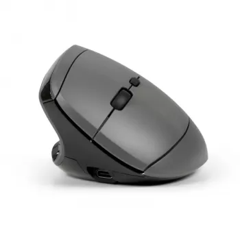 Rato BakkerElkhuizen MidWay esquerdo, para canhotos, design vertical, ótico, RF sem fios + Bluetooth + USB Type-C, 2400 DPI, cinzento, preto