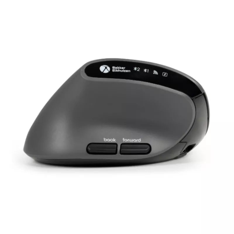Rato BakkerElkhuizen MidWay esquerdo, para canhotos, design vertical, ótico, RF sem fios + Bluetooth + USB Type-C, 2400 DPI, cinzento, preto