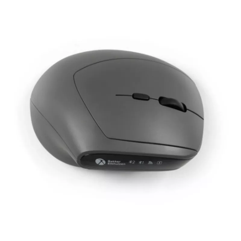 Rato BakkerElkhuizen MidWay esquerdo, para canhotos, design vertical, ótico, RF sem fios + Bluetooth + USB Type-C, 2400 DPI, cinzento, preto