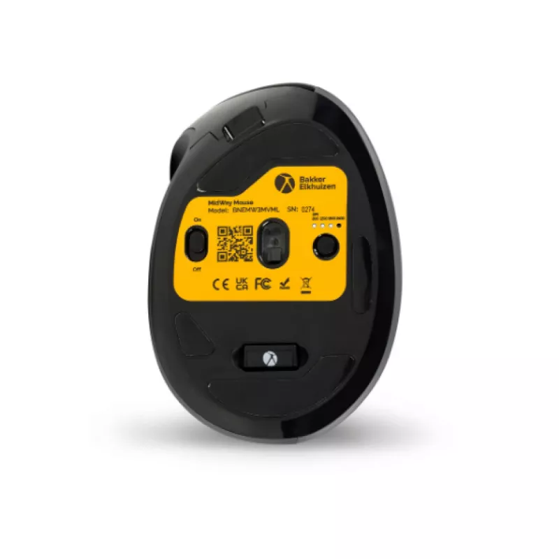Rato BakkerElkhuizen MidWay esquerdo, para canhotos, design vertical, ótico, RF sem fios + Bluetooth + USB Type-C, 2400 DPI, cinzento, preto