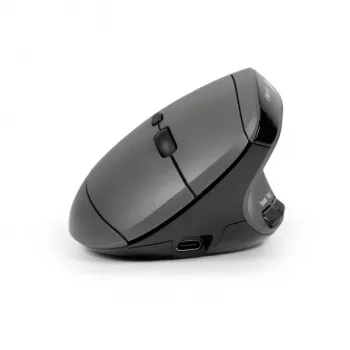Rato BakkerElkhuizen MidWay direito, para destros, design vertical, ótico, RF sem fios + Bluetooth + USB Type-C, 2400 DPI, cinzento, preto