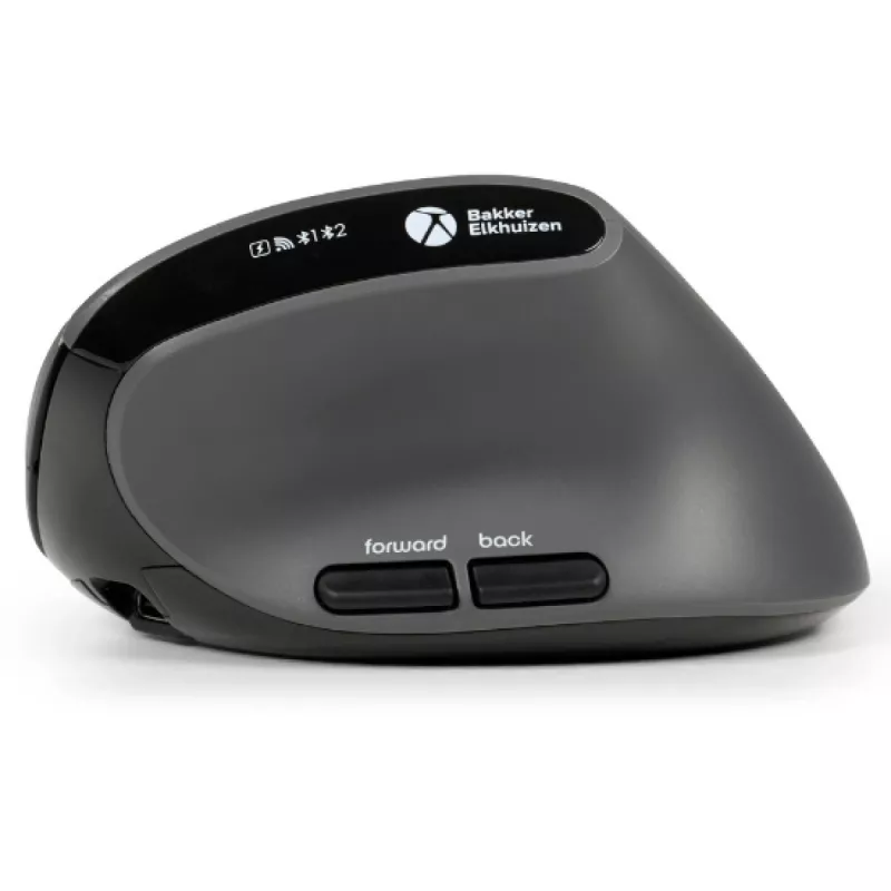 Rato BakkerElkhuizen MidWay direito, para destros, design vertical, ótico, RF sem fios + Bluetooth + USB Type-C, 2400 DPI, cinzento, preto