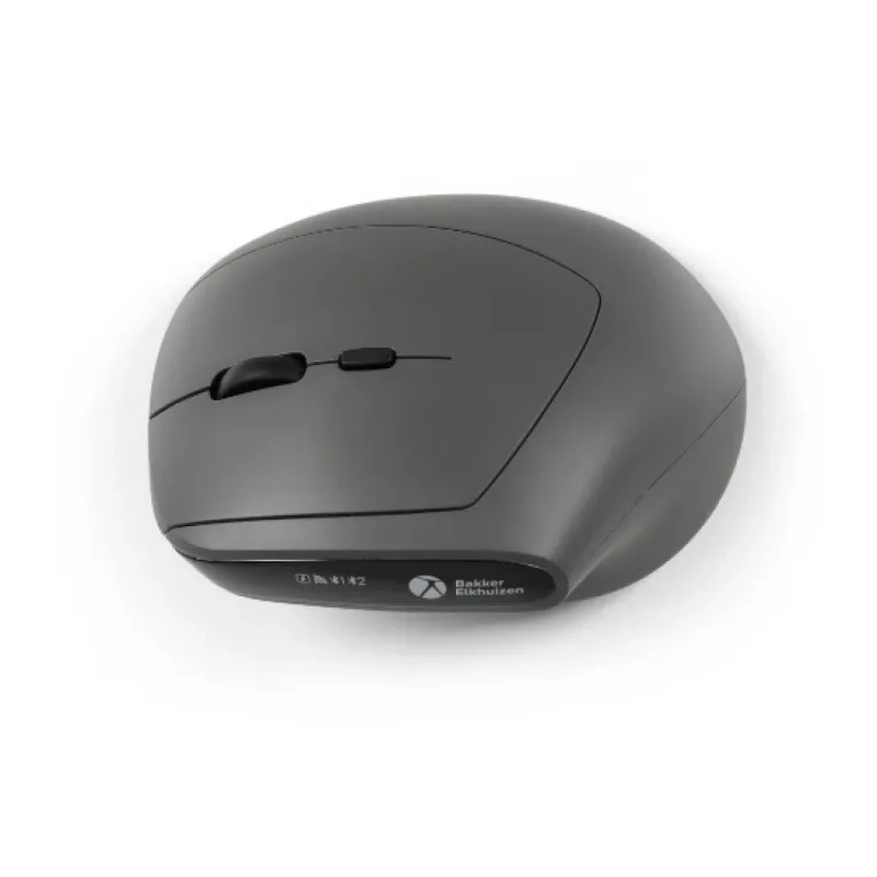 Rato BakkerElkhuizen MidWay direito, para destros, design vertical, ótico, RF sem fios + Bluetooth + USB Type-C, 2400 DPI, cinzento, preto