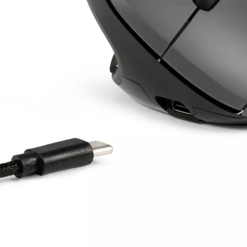 Rato BakkerElkhuizen MidWay direito, para destros, design vertical, ótico, RF sem fios + Bluetooth + USB Type-C, 2400 DPI, cinzento, preto