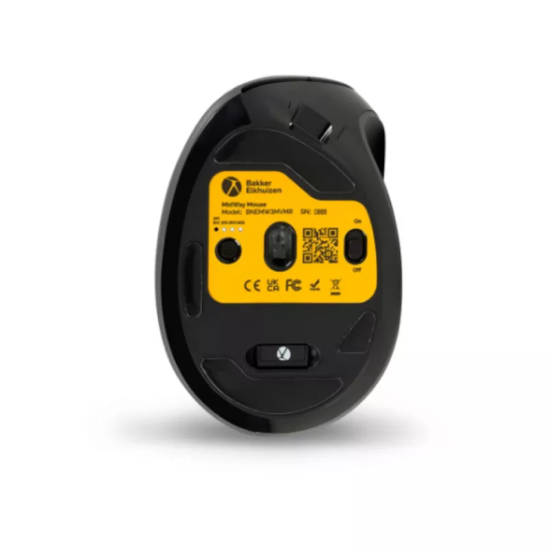 Rato BakkerElkhuizen MidWay direito, para destros, design vertical, ótico, RF sem fios + Bluetooth + USB Type-C, 2400 DPI, cinzento, preto