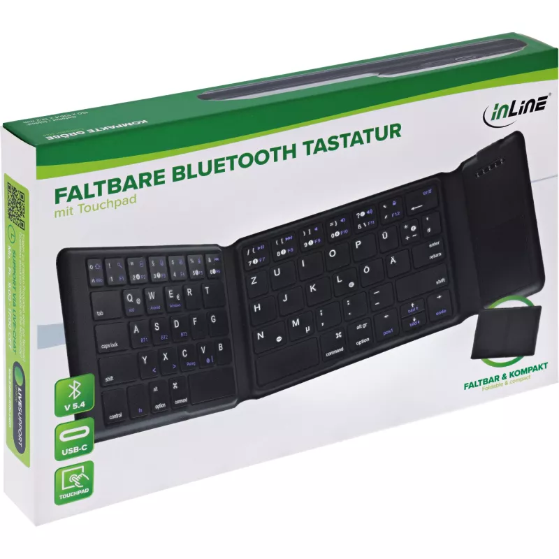 InLine 55379B Teclado Universal Bluetooth QWERTZ Alemão Preto