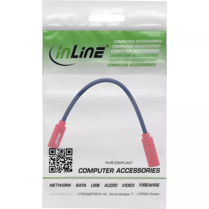 Adaptador de mudança de sexo USB-C InLine 31654, USB-C para USB-C, 0,2 m, vermelho
