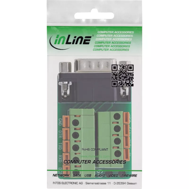 InLine 92501B Conector de cabos bloco de terminais / D-Sub 9 preto, verde
