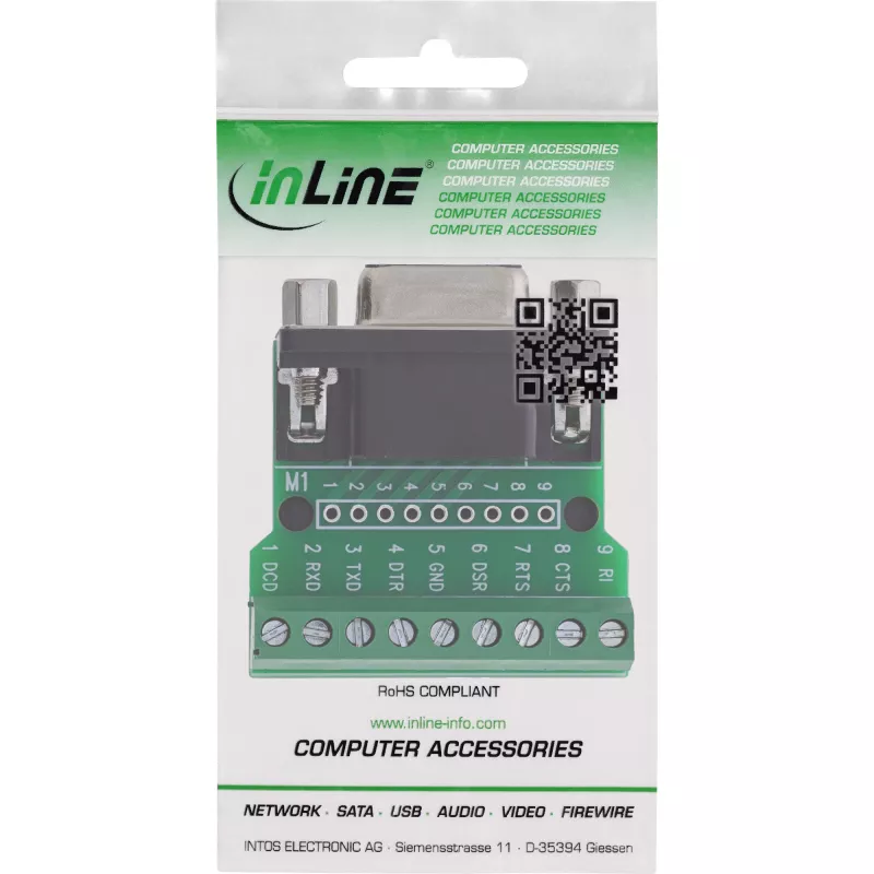 InLine 92501C Conector de cabos bloco de terminais / D-Sub 9 preto, verde