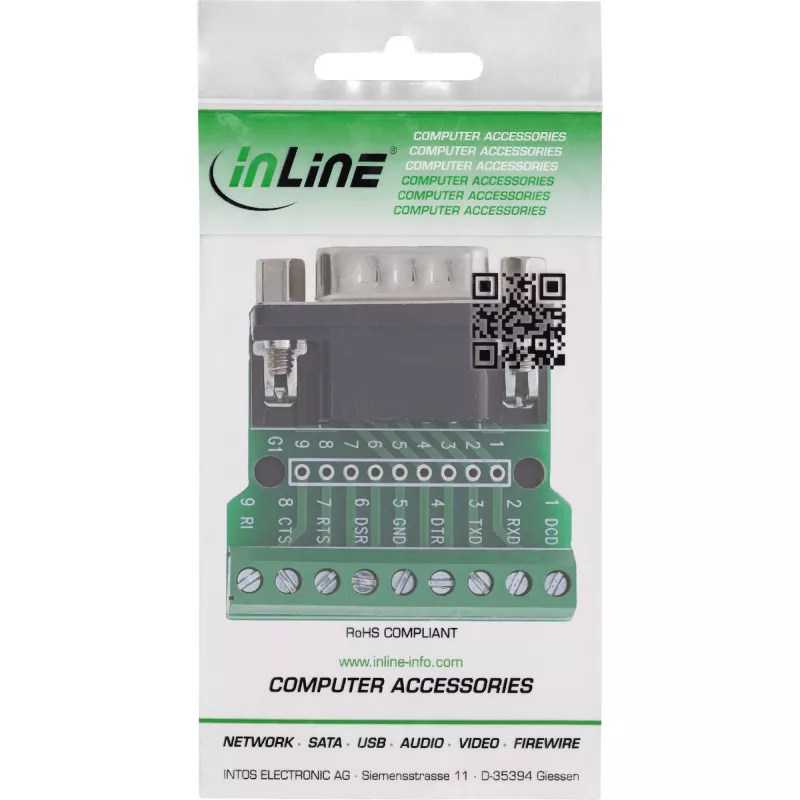 InLine 92501D Conector de fios bloco de terminais / D-Sub 9 preto, verde