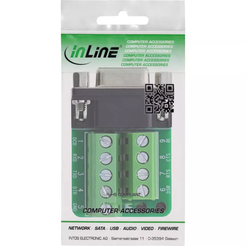 InLine 92501E Conector de cabos bloco de terminais / D-Sub 9 preto, verde