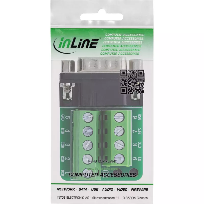 InLine 92501F Conector de cabos bloco de terminais / D-Sub 9 preto, verde