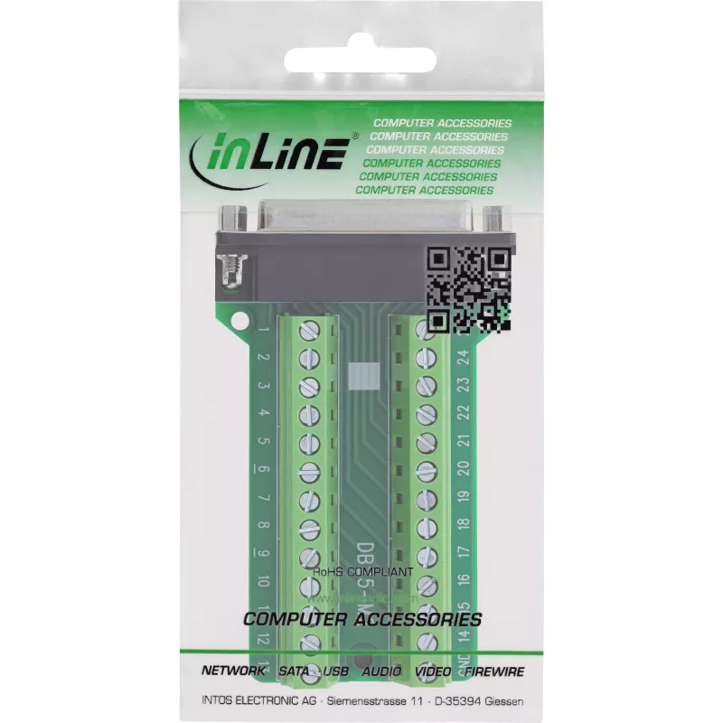 InLine 92502E Conector de cabos bloco de terminais / D-Sub 25 verde