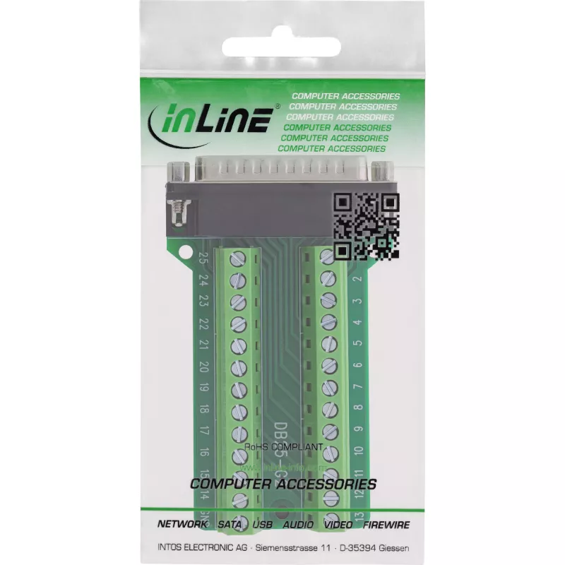 InLine 92502F Conector de cabos borne de série / D-Sub 25 verde