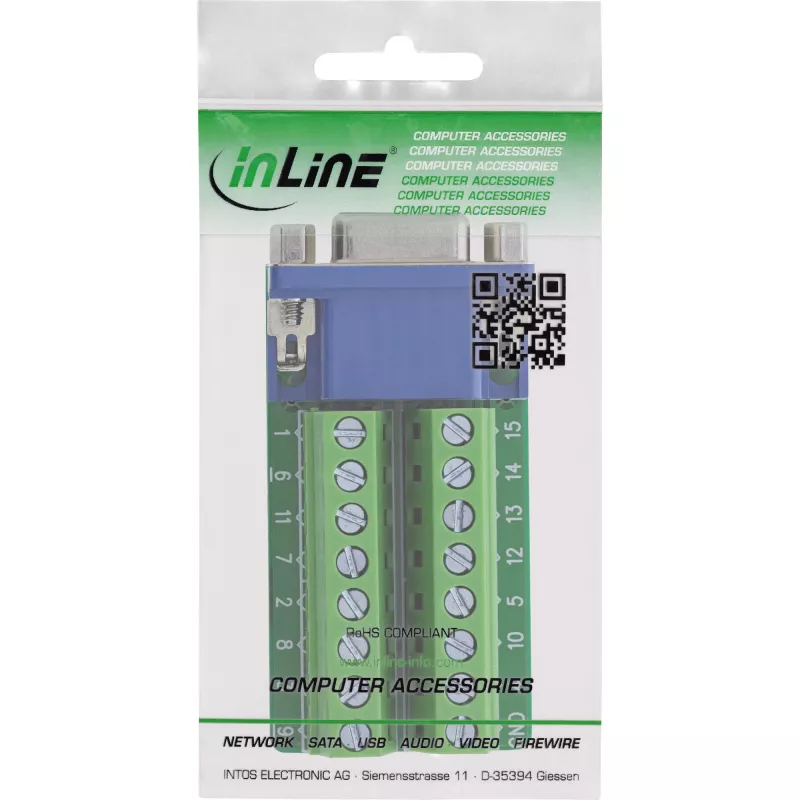 InLine 92503A Conector de fios bloco de terminais, VGA (HD15) azul, verde